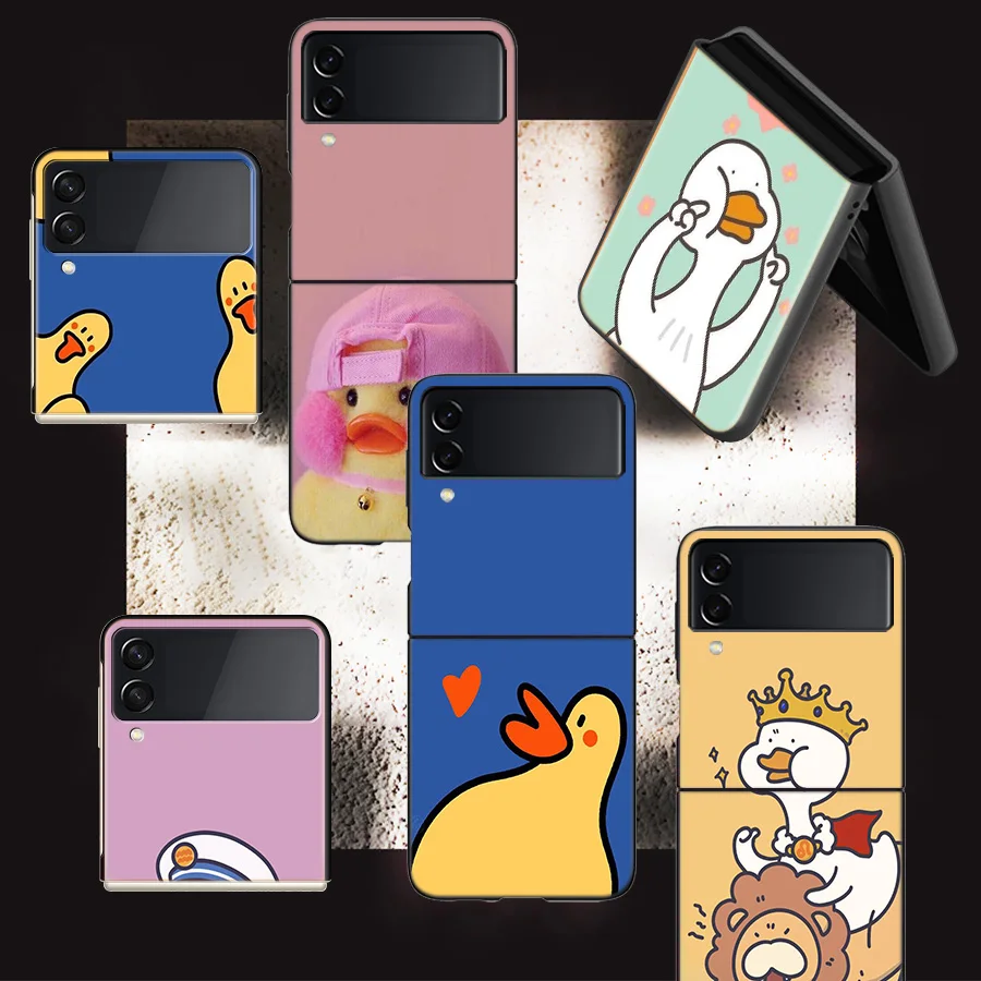 

Cartoon Cute Duck Goose Phone Case For Fundas Samsung Galaxy Z Flip Flip3 Back Hard Capa for Z Flip 4 5G Coque