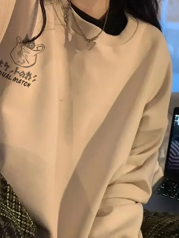 Свитер с круглым вырезом для мужчин и женщин Простой повседневный Свободный Топ