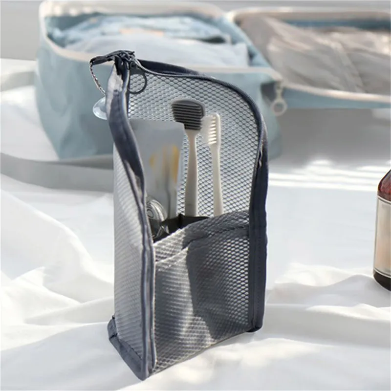 

1Pc Folding Zipper Travel Makeup Brush Bag Portable Mesh Cosmetic Bag Travel Makeup Bag Toothbrush Washing Organizer