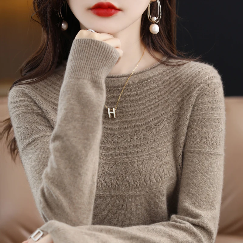 Женский пуловер первого линии из 100% чистой шерсти готовый к ношению вязаный