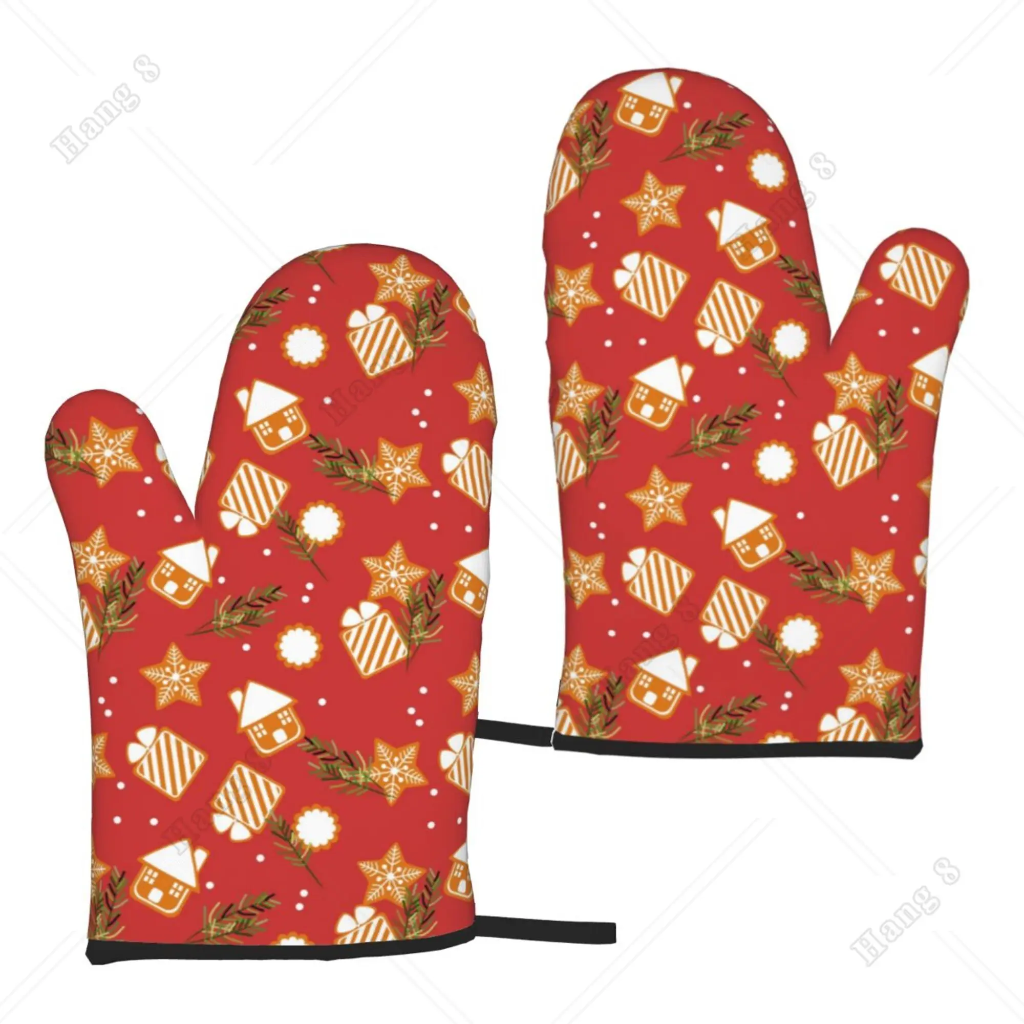 

Подарок, рождественские красные варежки для духовки для заснеженного дома, женские кухонные перчатки, перчатки для барбекю, перчатки для духовки, жаропрочные для готовки, один размер
