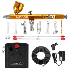 Аэрограф Nasedal, набор с компрессором двойного действия, 0,3 мм, распылитель краски, макияж, ногтей, татуировка, рисование, украшение для автомобиля, торта