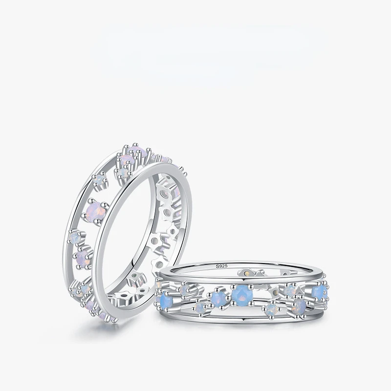 

Genuine 925 Sterling Silver Hollow Opal Finger Rings Geometirc Ring Hypoallergenic Jewelry Accessories for Women