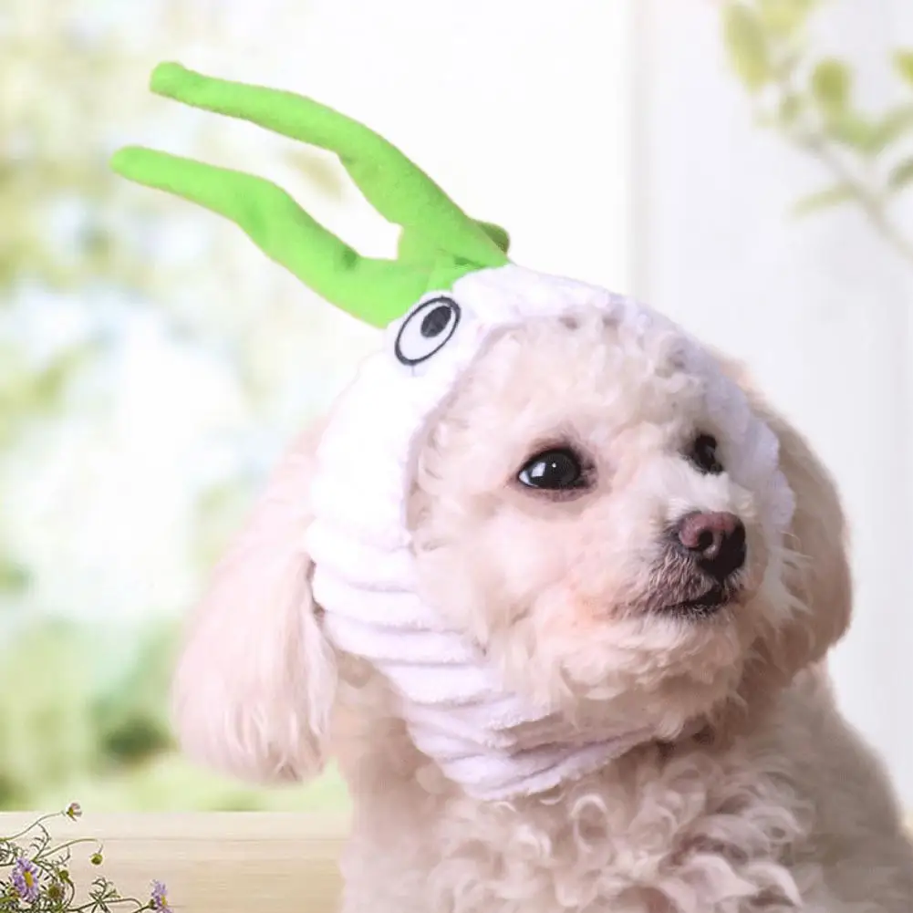 

Pet Headgear Fastener Tape Cute Shape Skin-touch Firmly Fixed Comfortable Dress Up Cotton Garlic Shape Dogs Cap for Daily Life