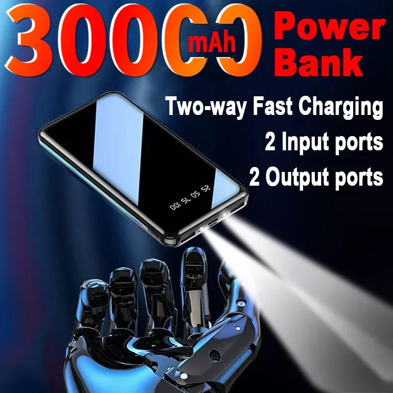 

2023NEW 30000mAh Two-way Fast Charging Power Bank with Flashlight Mobile Phone Digital Display External Battery for Xiaomi Samsu