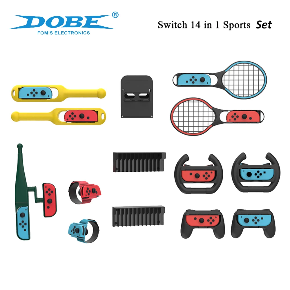 

Спортивный комплект DOBE 14 в 1, кронштейн + рукоятка + руль + ракетка для тенниса + палка Taiko + ремешок на запястье + дисковая стойка для переключателя Nintendo