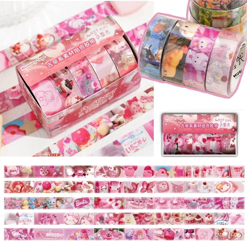 5 шт. винтажные розовые наклейки Hello Kitty MINISO