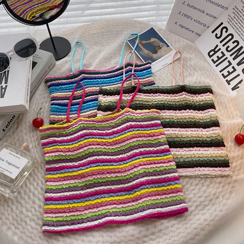 

Женский укороченный топ в полоску, милый базовый облегающий корсет в стиле Харадзюку, бюстье в Корейском стиле, уличная одежда на лето, Y2k