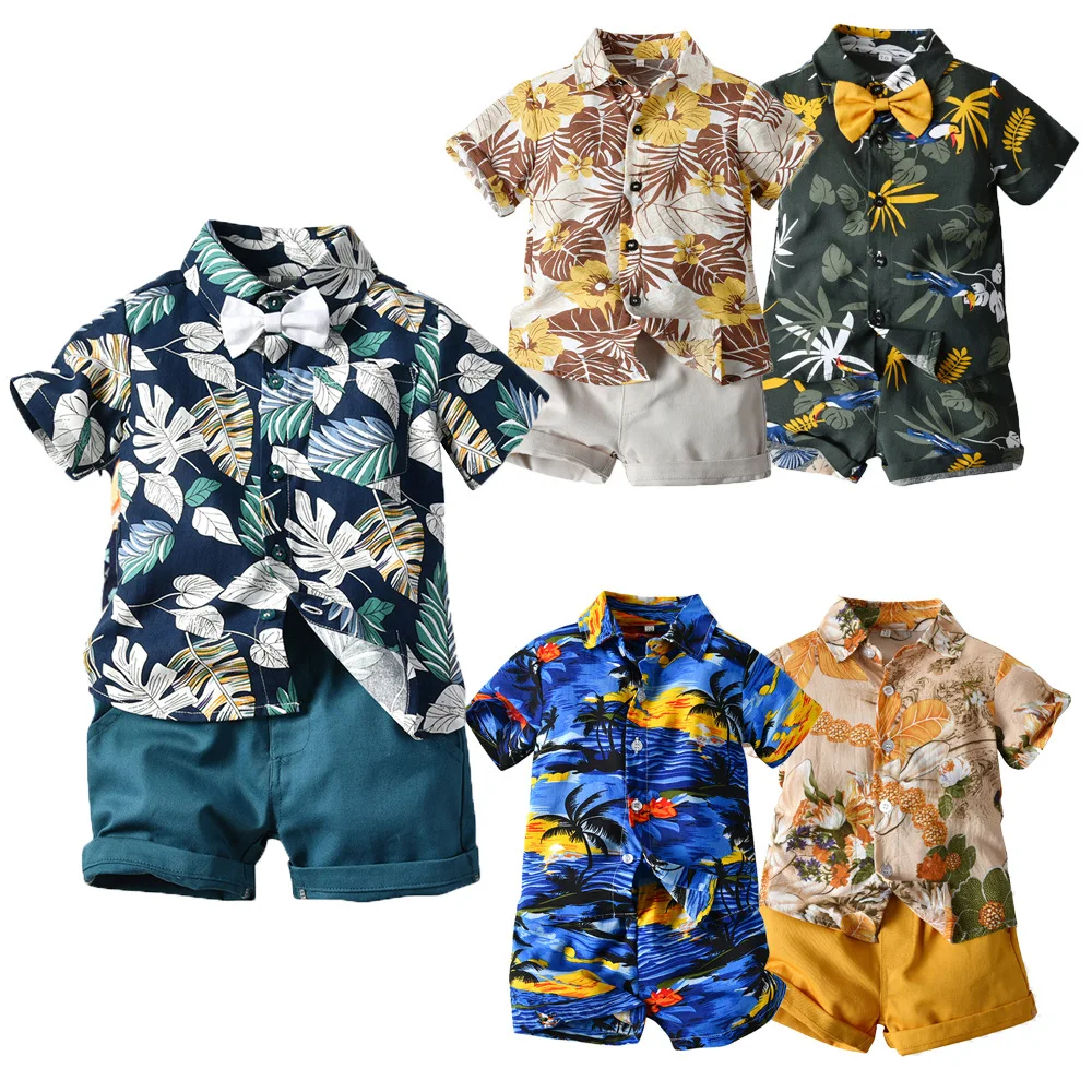 Children's Clothing Summer Short-sleeved Floral Shirt + Boy Shorts Casual Two-piece Baby Multicolor Beach Clothes Hot