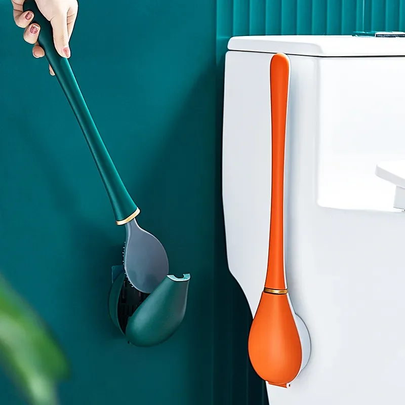 

Punch-free Toilet Brush Wall Mounted Silicone Long Handle Brush Automatically Opens and Closes Toilet Brush Cleaning Tools