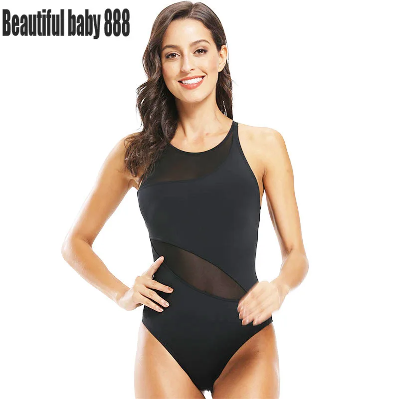 

Meqeiss New Triangle One Piece Swimsuit Women's European and American Backless Swimwear Solid Color Perspective Strap Adjustable