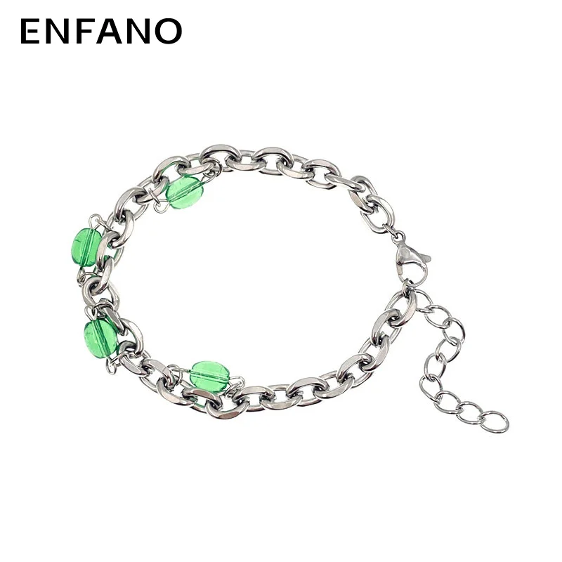 

Enfano YC Ornament Cross-Border European and American Green round Beads Batch Angle O Word Niche Titanium Steel Bracelet Ins