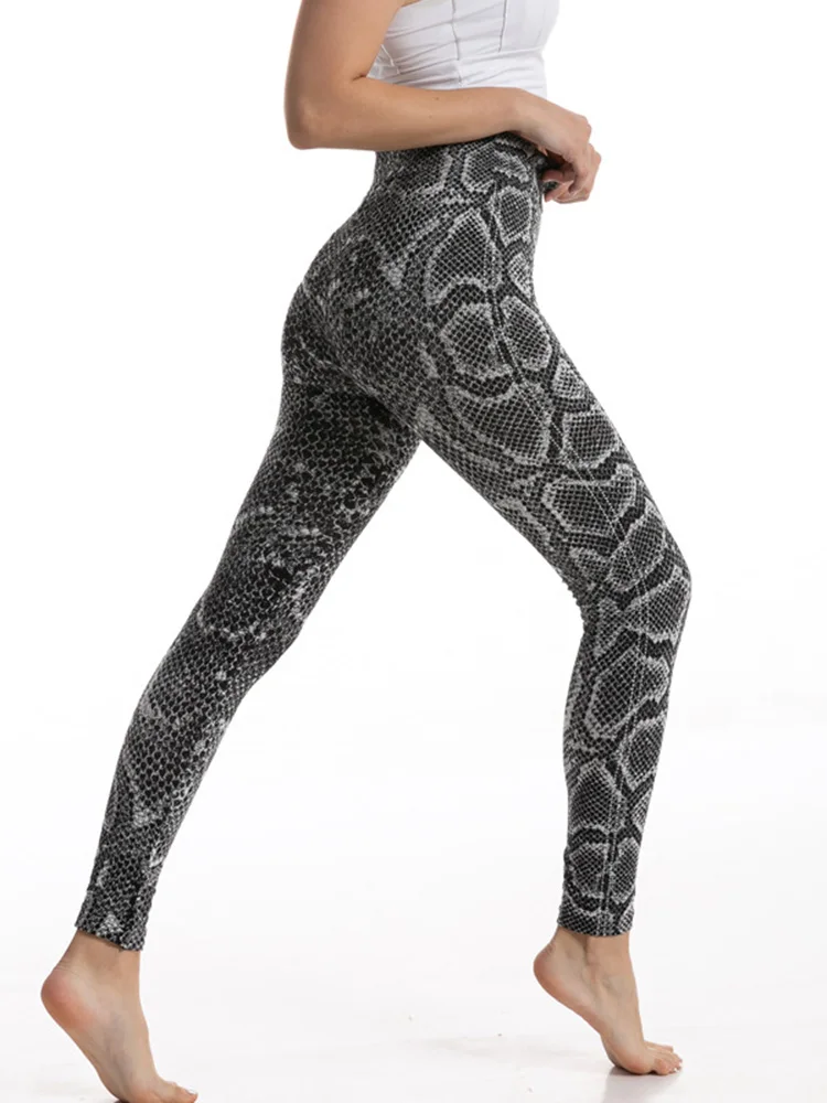 

CUHAKCI High Waist Snake Printed Workout Tights Yoga Pants Stretchy Sport Women Push Up Legging Gym Leggins Acitve Running
