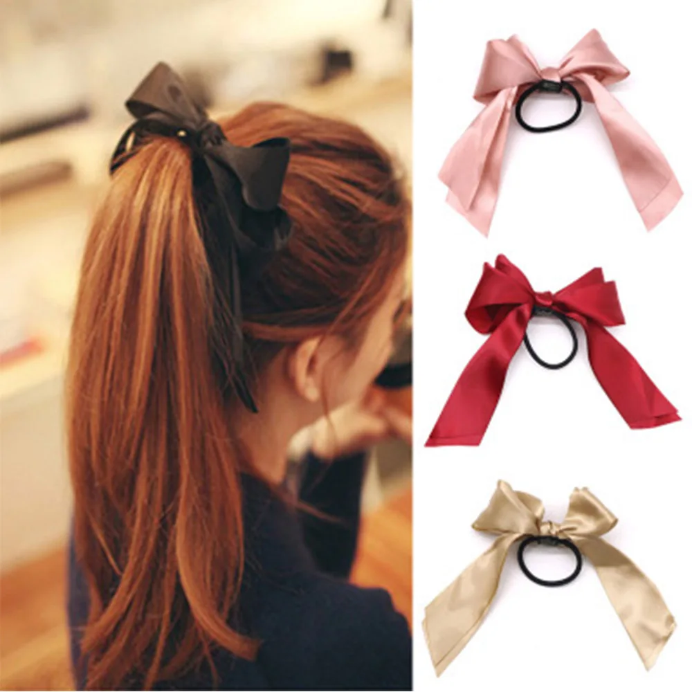 

Women Rubber Bands Tiara Satin Ribbon Bow Elastic Hair Band Rope Retro Scrunchies Ponytail Holder Gum for Girls Hair Accessories