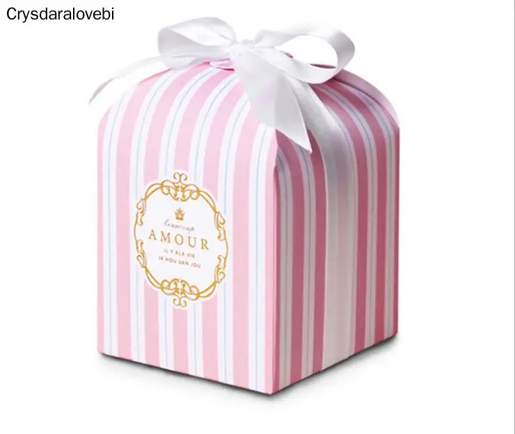 

European Stripe Candy Box Wedding Favors Supplies Baby Shown Birthday Party Event Gift Pastry Packing Boxes Bag 8x8x8cm Europea
