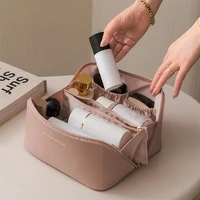 makeup bag high capacity dust proof large opening faux leather travel female makeup storage bag for daily use