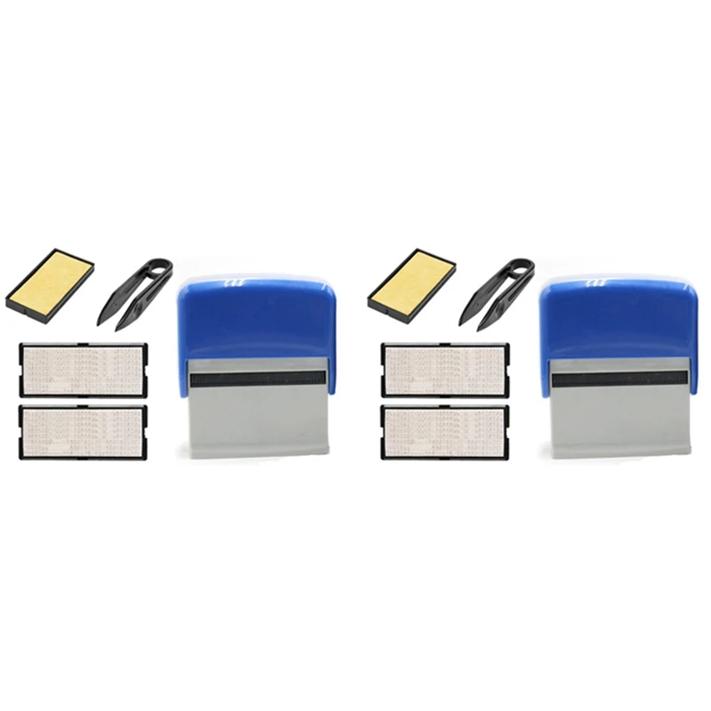 

2X Self Inking Stamp Set Custom Personalised DIY Business Name Number Address Printing Rubber Stamp With Tweezers Blue