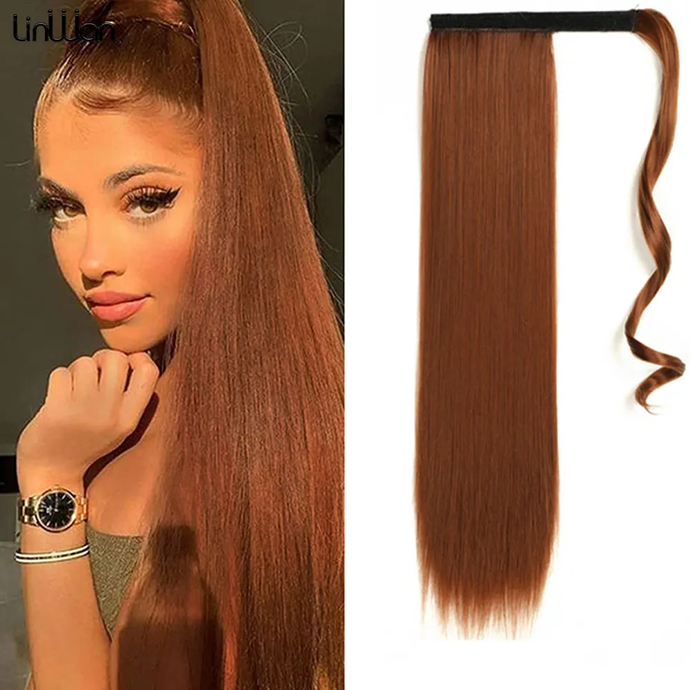 

Synthetic Wrap Around Long Ponytail For Women Hairpiece Wrap On Clip Hair Extensions Black Brown Pony Tail linwan