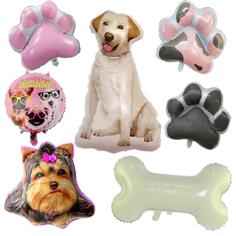 Мультяшные воздушные шары с изображением щенков собак лап и кости рисунком кота