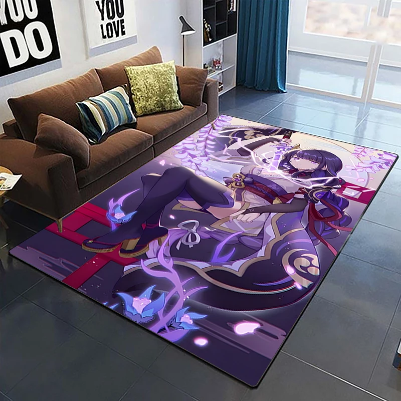Cartoon Genshin Carpets Living Room Decoration Bedroom Parlor  Table Area Rug Mat Soft Flannel Large Aestheticism Carpet Gift