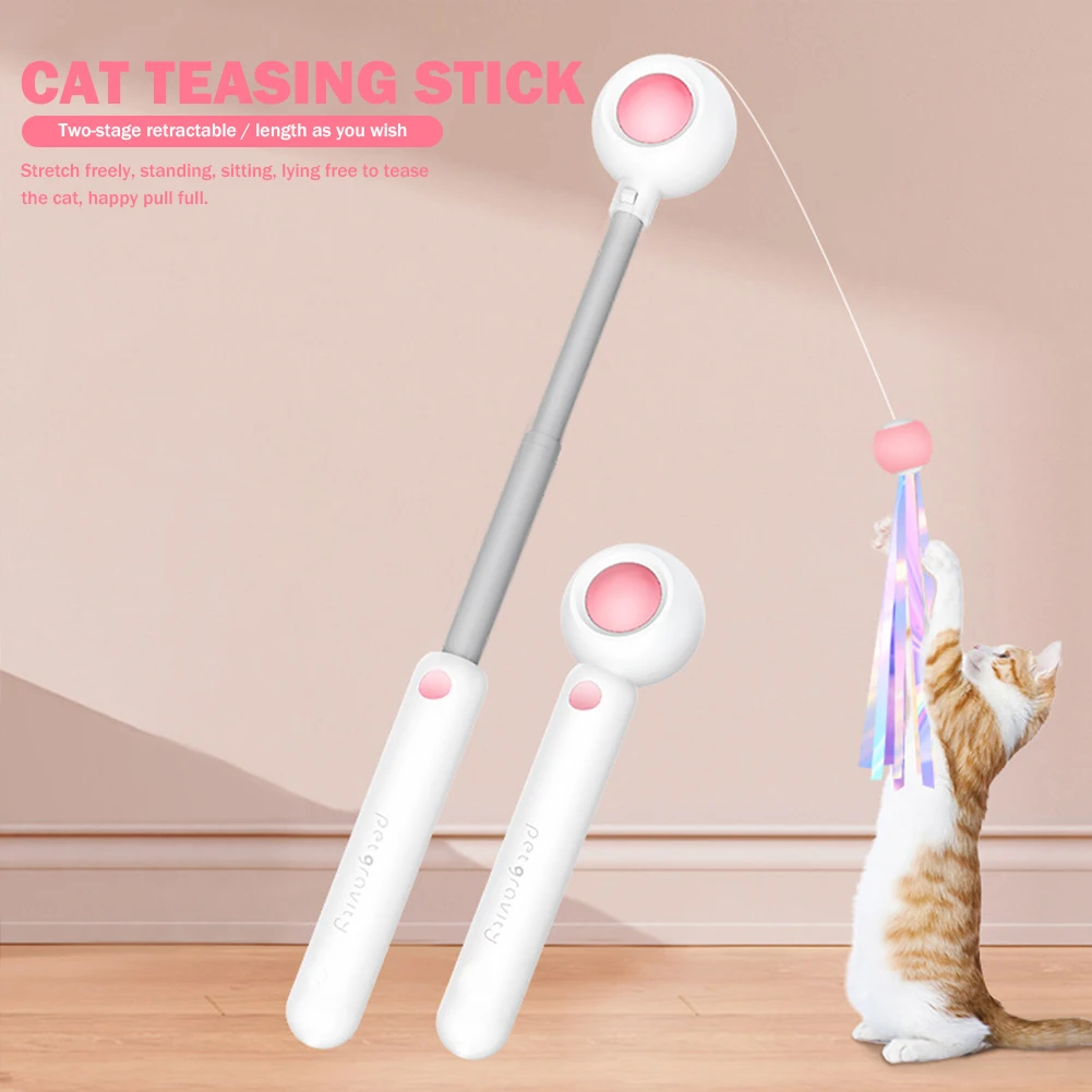 

Cat Funny Feather Mouse Stick Cats Teaser Toys Retractable Rod Toy Fun Kitten Rod Toy Interactive Fishing Rod Wand for Cats