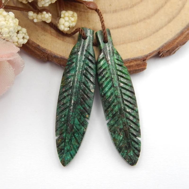 

Natural Carved leaves African Turquoise Teardrop Earrings Beads, stone for earrings making, 35x8x3mm4g