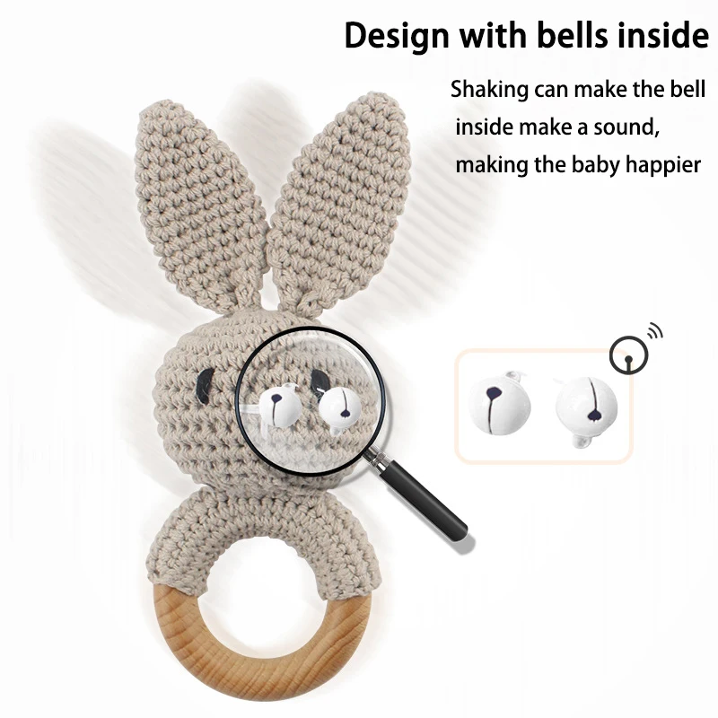 Baby Rattle Crochet Amigurumi Bunny Rattle Bell Newborn Knitting Gym Toy Educational Teether Baby Mobile Rattle Toy 0-12 Months images - 6