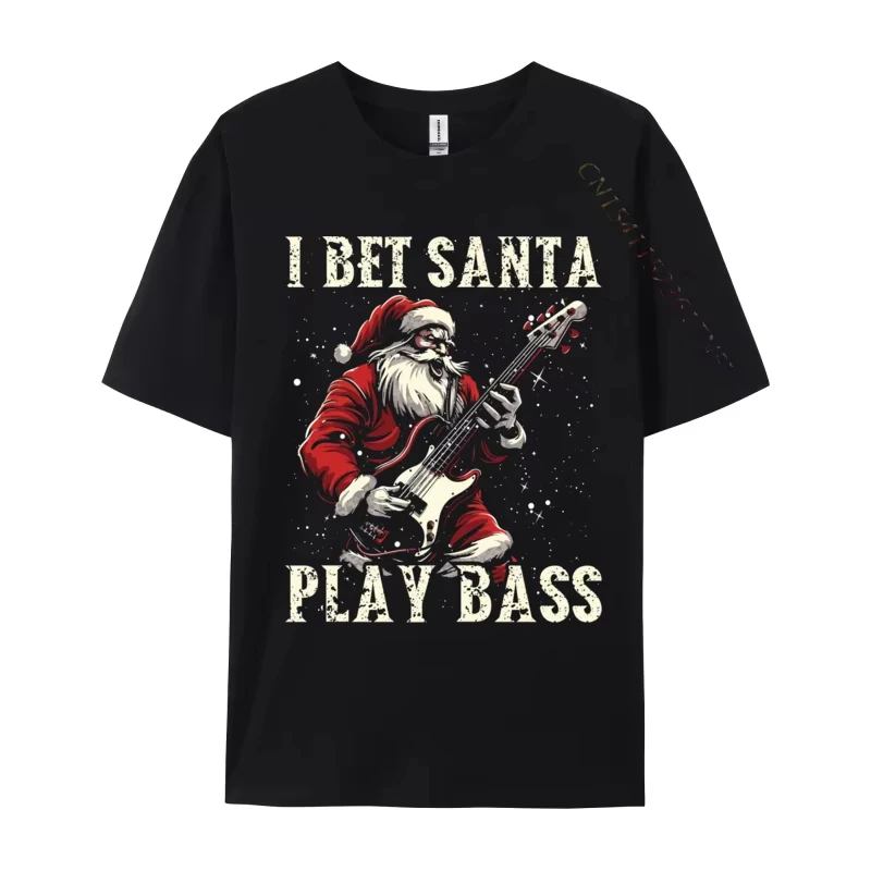 Christmas Guitar Xmas Bass Guitarist Musician Santa Claus Tshirt Art Style Camisa Streetwear Casual Tee Pure Cotton Fit Top