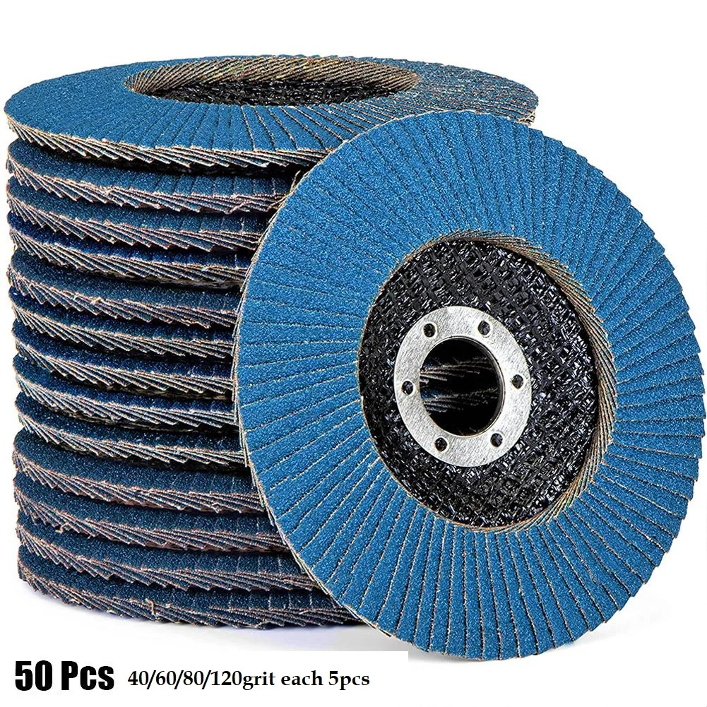 

50Pcs Premium Zirconia Flap Disc Kit 5Inch 40/60/80/120Grit For Angle Grinder Flap Sanding Disc 15300rpm For Grinding Weld Blend