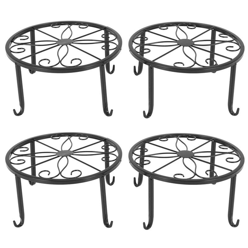 12-Inch Heavy Pot Plant Stand, Set Of 4, Art Forged Pot Trivet,Solid Iron Pot Holder,Decorative Garden Pot Holder, Black