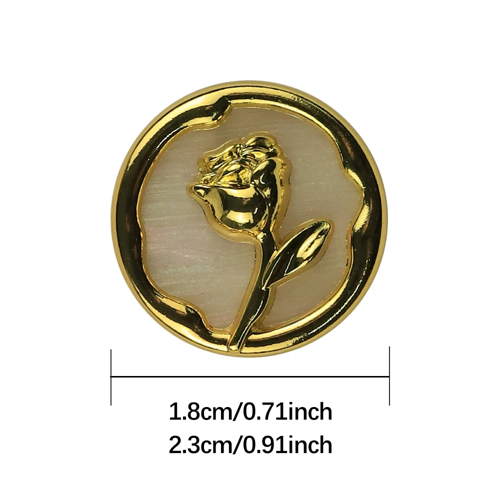 Фото Set of 5 Elegant Rose Round Metal Buttons for Decorating Wool Jackets, Knitted Jumpers, Blazers and Coats, Sewing Accessories №2