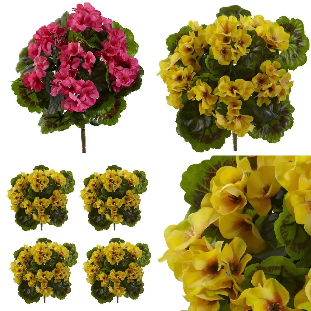 

Set of 4 UV Resistant Geranium Artificial Flower Bushes, Bright Colorful Flowers for Home Decoration and Office Decor.