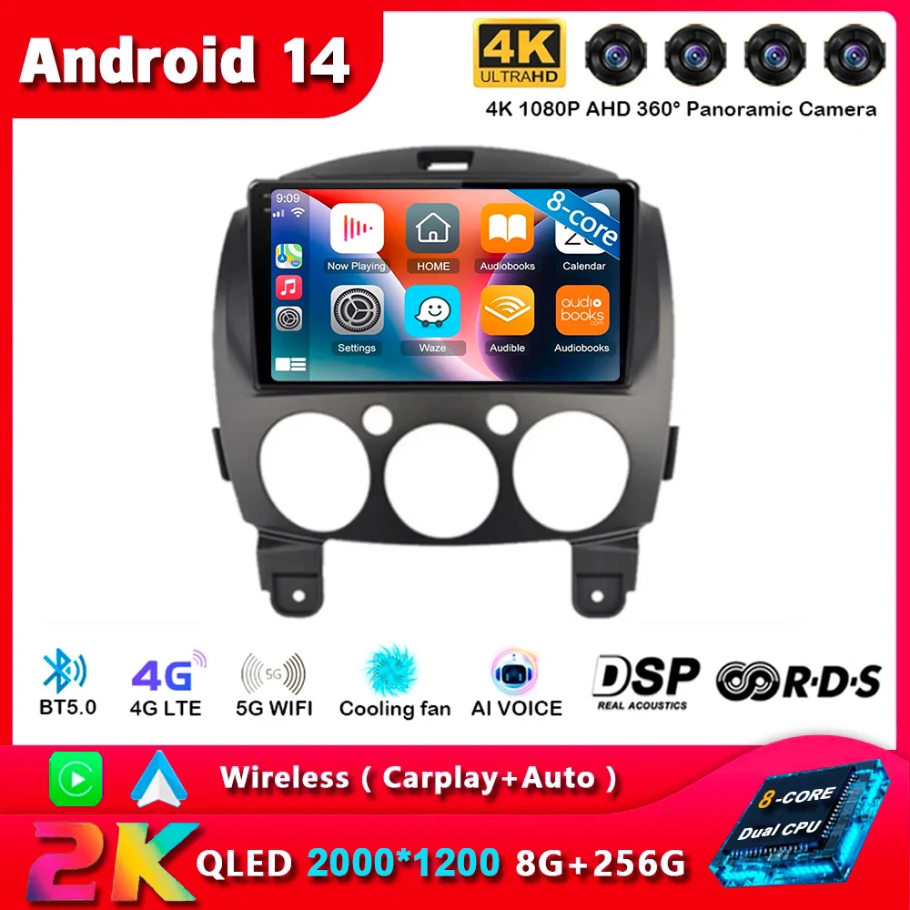 Android14 для Mazda2 2007 2008 2009 2010 2011 2012 2013 2014 автомобильное радио-навигация мультимедийный