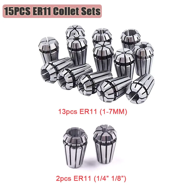 

15PCS ER11 Precision Spring Collet Set ER11 Set for CNC Engraving Milling Lathe Chuck Tool, 1mm to 7mm and 1/4inch 1/8inch