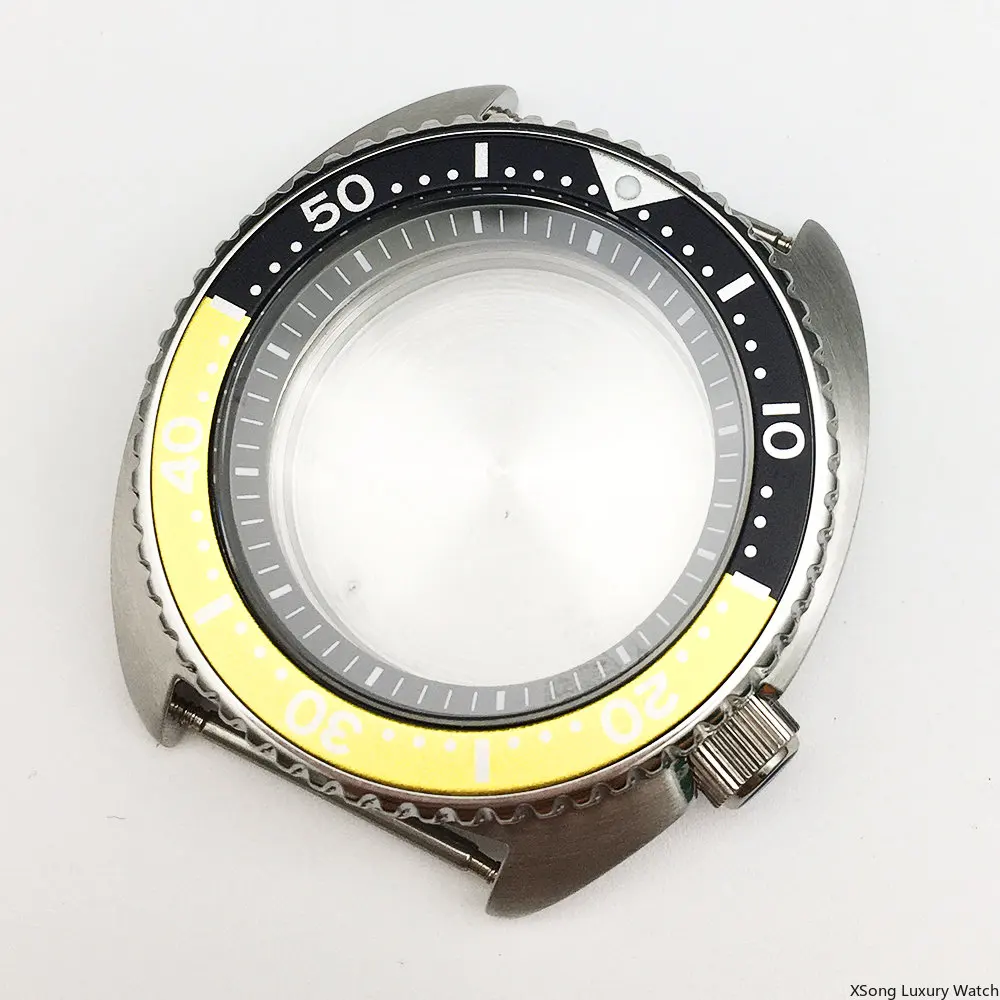 45mm fine SKX007 cases Watch Case Men's mechanical watch Stainless Steel Cases Parts Sapphire Glass Fit nh35a nh36a Movement