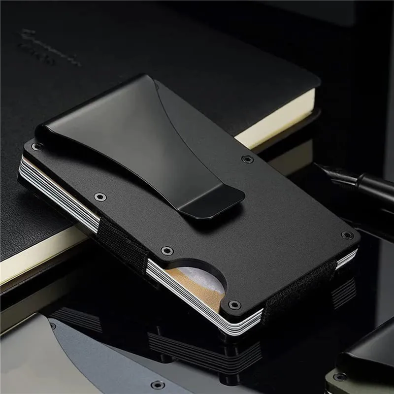 

Dropshipping Aluminium Credit Card Holder for Men Wallet New Minimalist Rfid Blocking Slim Anti Protect Metal Cardholder Clip