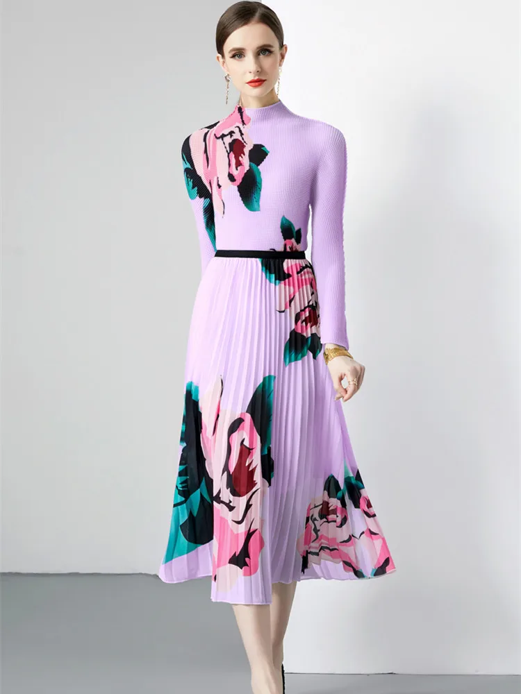 Miyake Модный дизайн Плиссированный комплект из двух предметов для женщин Осенняя