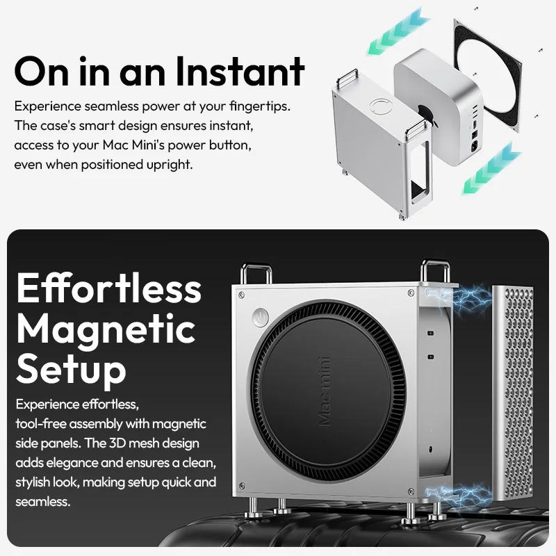 Фото Ulanzi QT01 Mac Мини-чехол из алюминиевого сплава для Mac Mini M4/M4 Pro Оптимизированное рассеивание тепла DIY MAC Мини-подставка Магнитная настройка №3