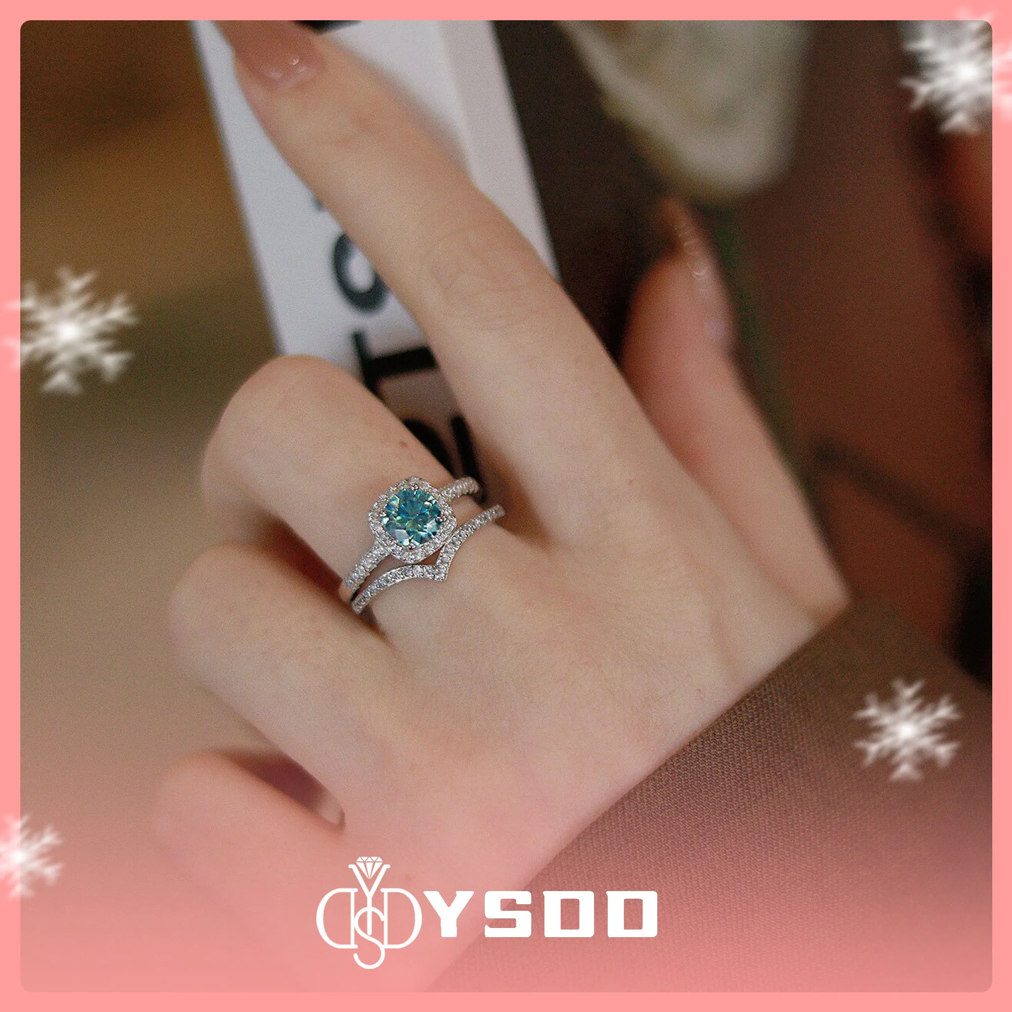 # Кольцо с муассанитом 98 YSDD 1 карат синяя принцесса Параиба квадратная упаковка