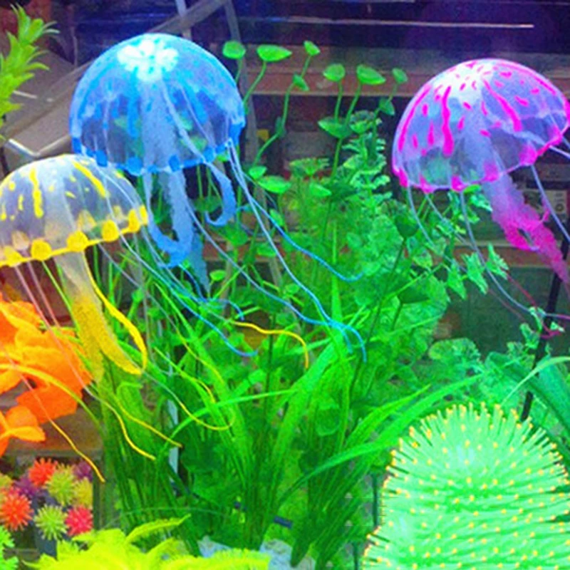 

1PC Simulated Jellyfish Glowing Effect Fish Tank Landscape Aquarium Decoration Silicone Jellyfish Floating Random Color