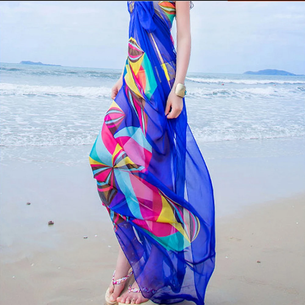 

Oversize Chiffon Silk Scarf Rainbow Gauze Colorful Scarf Summer Sunscreen Female Scarf Beach Scarf Variety Thin Section Shawl