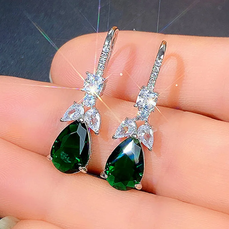 

Huitan Noble Pear Shaped Green Cubic Zirconia Drop Earrings Women Elegant Wedding Party Ear Accessories Nice Gift New Jewelry