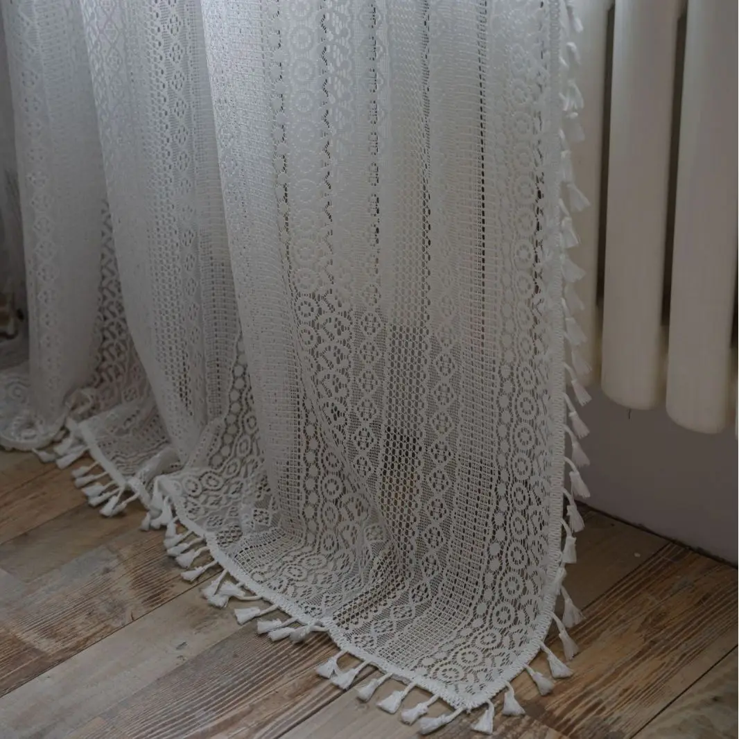 

Кружевные шторы из хлопка, белые, 1 штука
