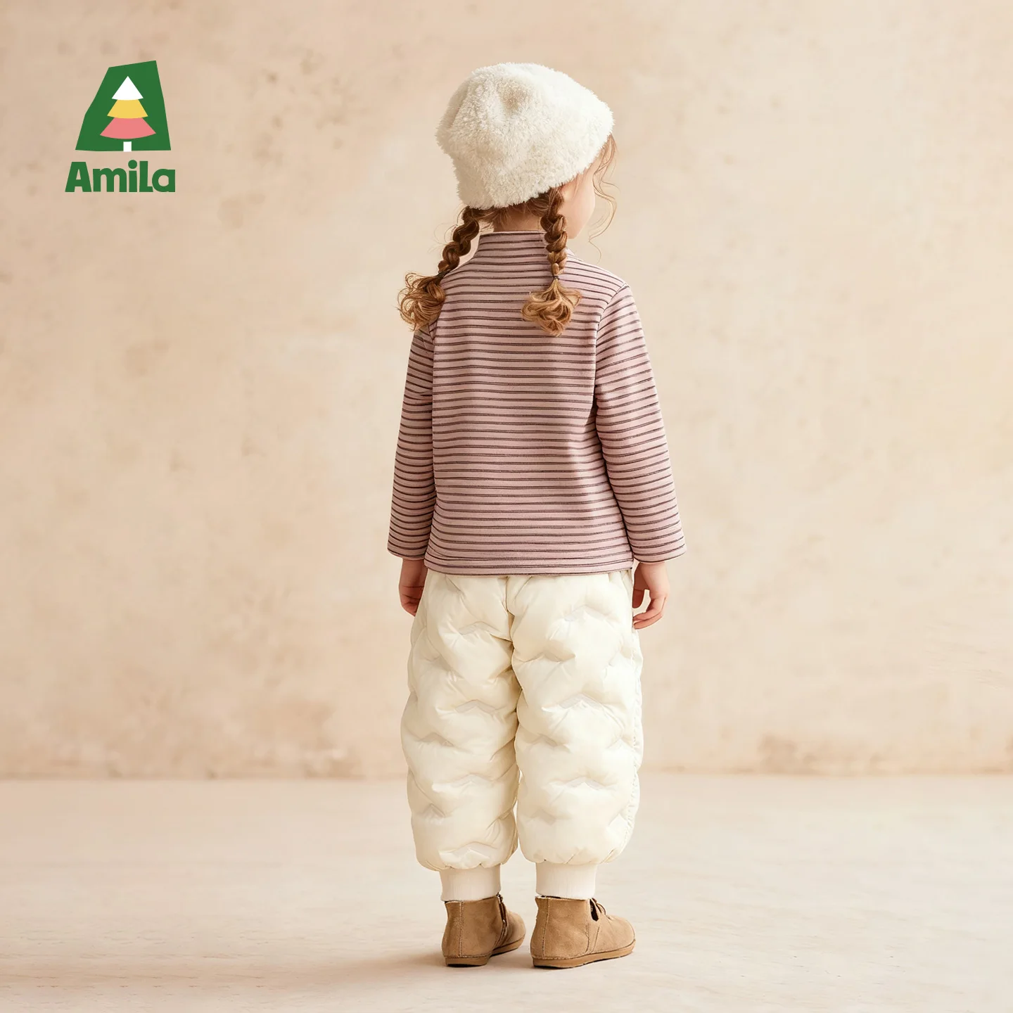 Фото Amila Kids 2025 г., зимняя нижняя рубашка с высоким воротником для девочек, мягкая, приятная для кожи, однотонная, в полоску, изысканная маленькая вышивка №4