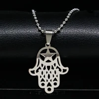 stainless steel hamsa hand of fatima necklace for women men silver color fatima hand pendant necklaces turkish jewelrys08