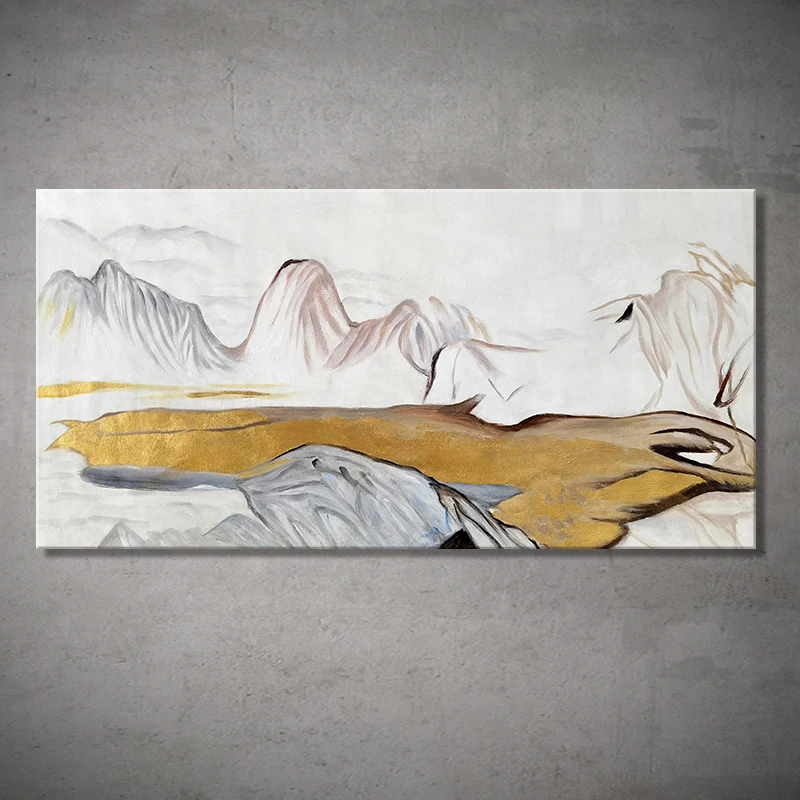 

Абстрактная картина Mintur, Современная картина маслом на холсте, чистая ручная роспись, горы ручной работы, Золотой изображение реки, настенное искусство, нерамка
