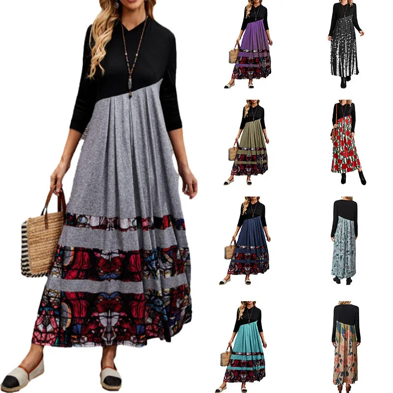 

Женское контрастное платье с V-образным вырезом, длинным рукавом и высокой талией