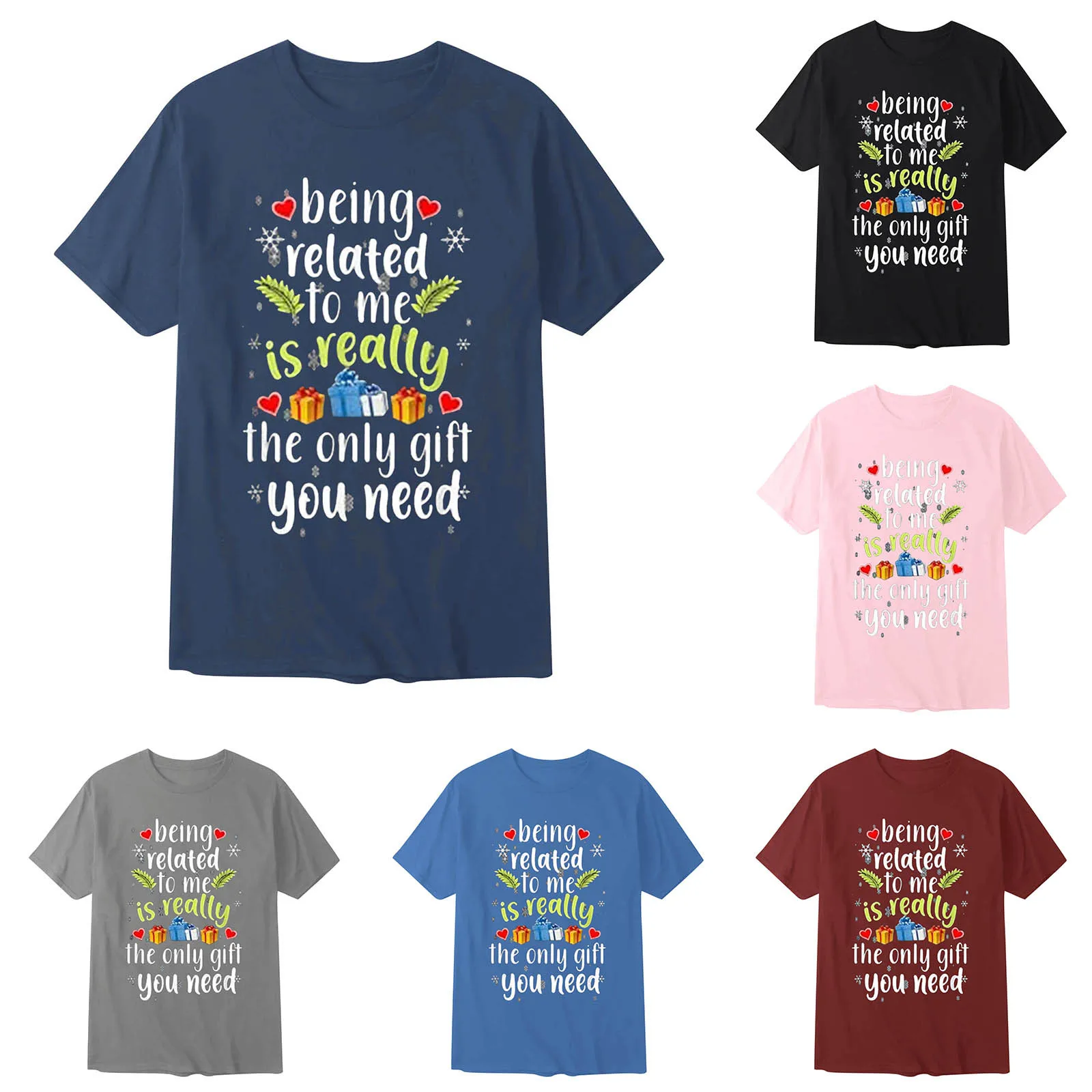 

Men And Womens Fashionable Casual Soft And Comfortable Pure Cotton Christmas Small Print Round Neck Short Tee Top Breathable