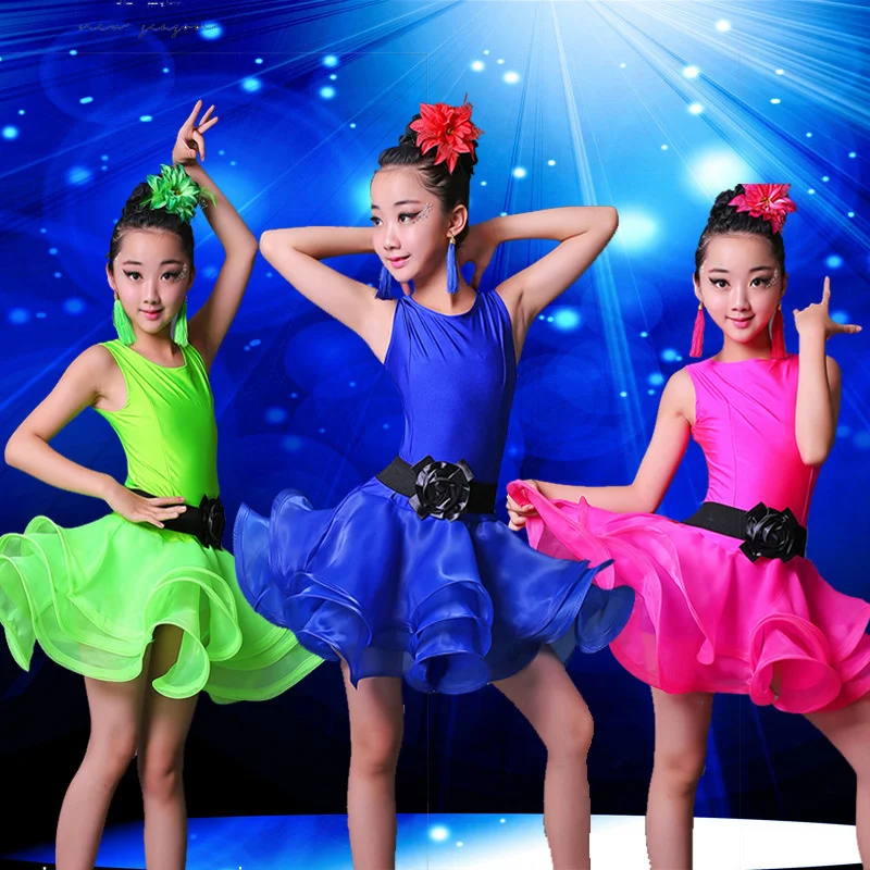 

Kids Stage Competition Costumes Latin Dance Dress Girls Gymnastics Practice Party Dancewear Children Dancing Latin Dresses
