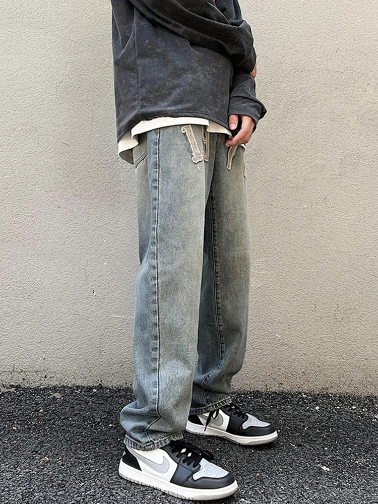 European and American Men's Four Seasons Y2K Retro Jeans Trend American Loose Straight Trousers Streetwear Ins Hot Selling Denim